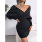 Cross V-Neck Bat-Sleeve Hairy Dress – Autumn/Winter FitiqueFit