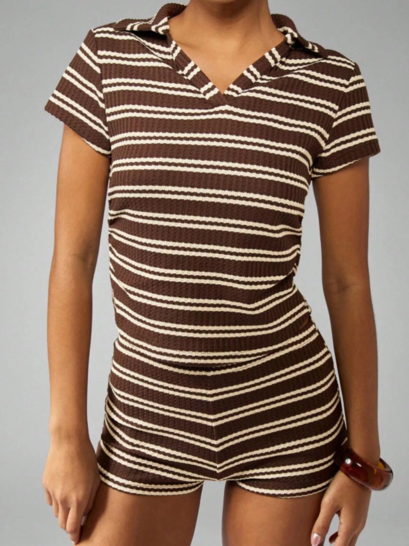 Striped Knit Short Sleeve Top & Shorts Set New Era Fashion LLc