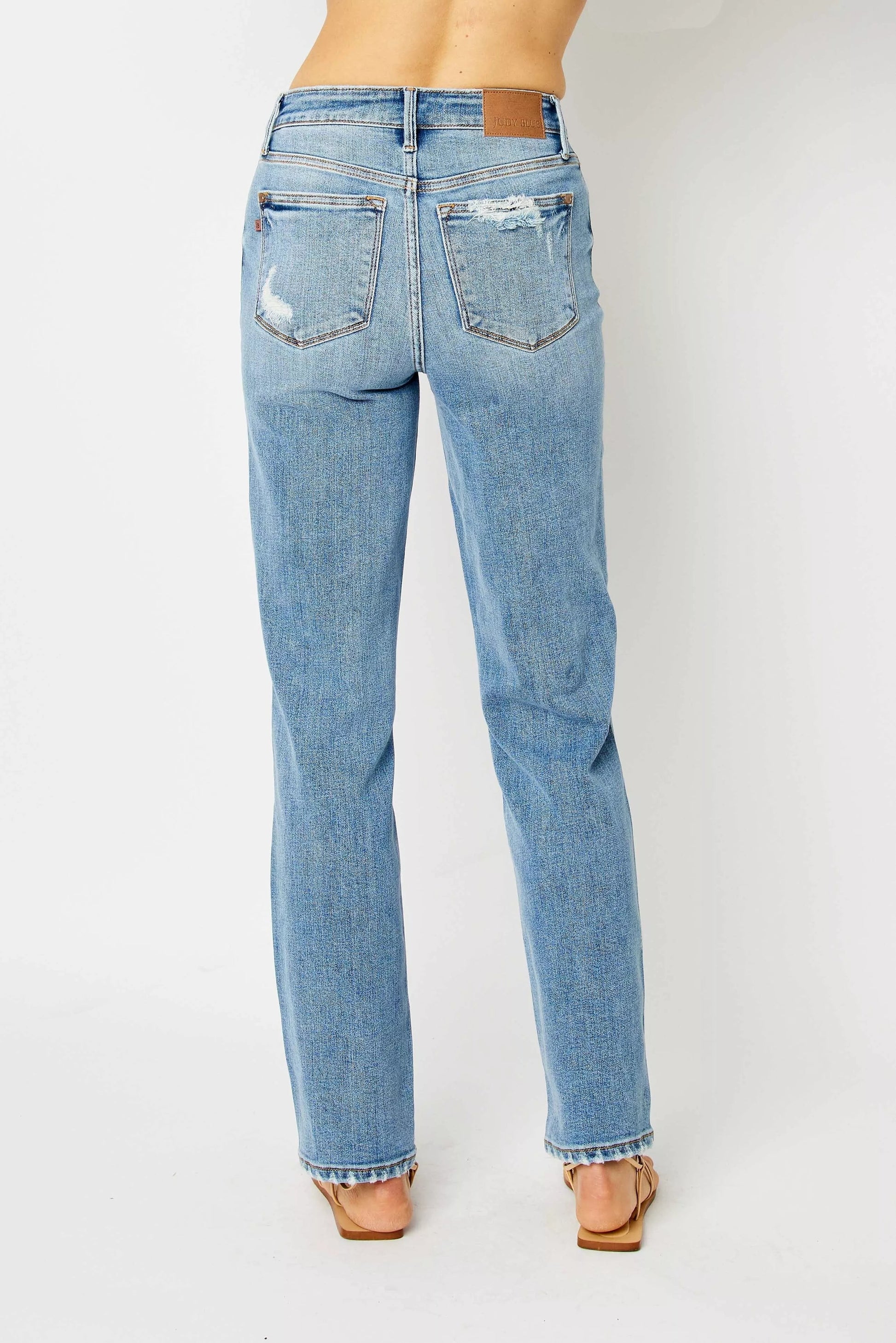 Judy Blue Full Size High Waist Straight Jeans with Heavy Destroy Plus Size Garden Naked Curves