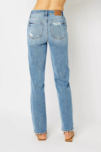 Judy Blue Full Size High Waist Straight Jeans with Heavy Destroy Plus Size Garden Naked Curves