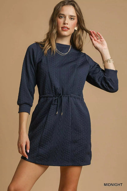 Umgee Drawstring Cable Knit Mini Dress with Pockets West2East Surf