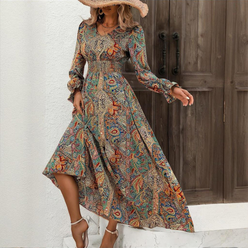 Retro Geometric Print Maxi Dress FitiqueFit