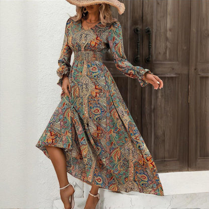 Retro Geometric Print Maxi Dress FitiqueFit