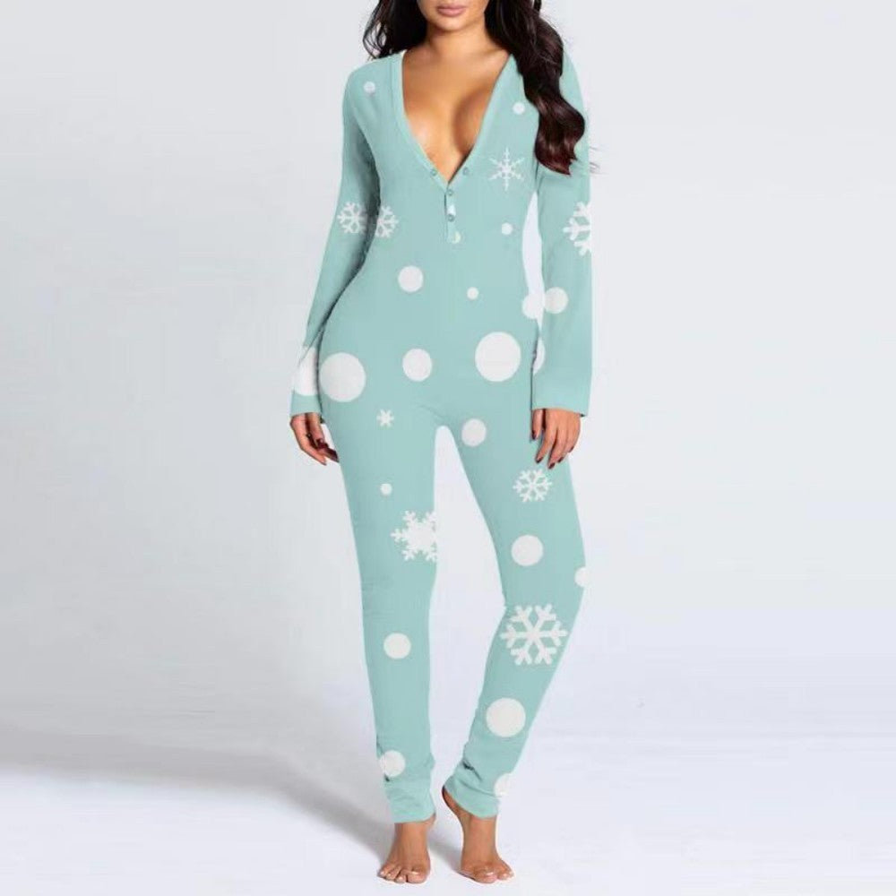 Printed Button Tight Jumpsuit For Women Grayceful LLC