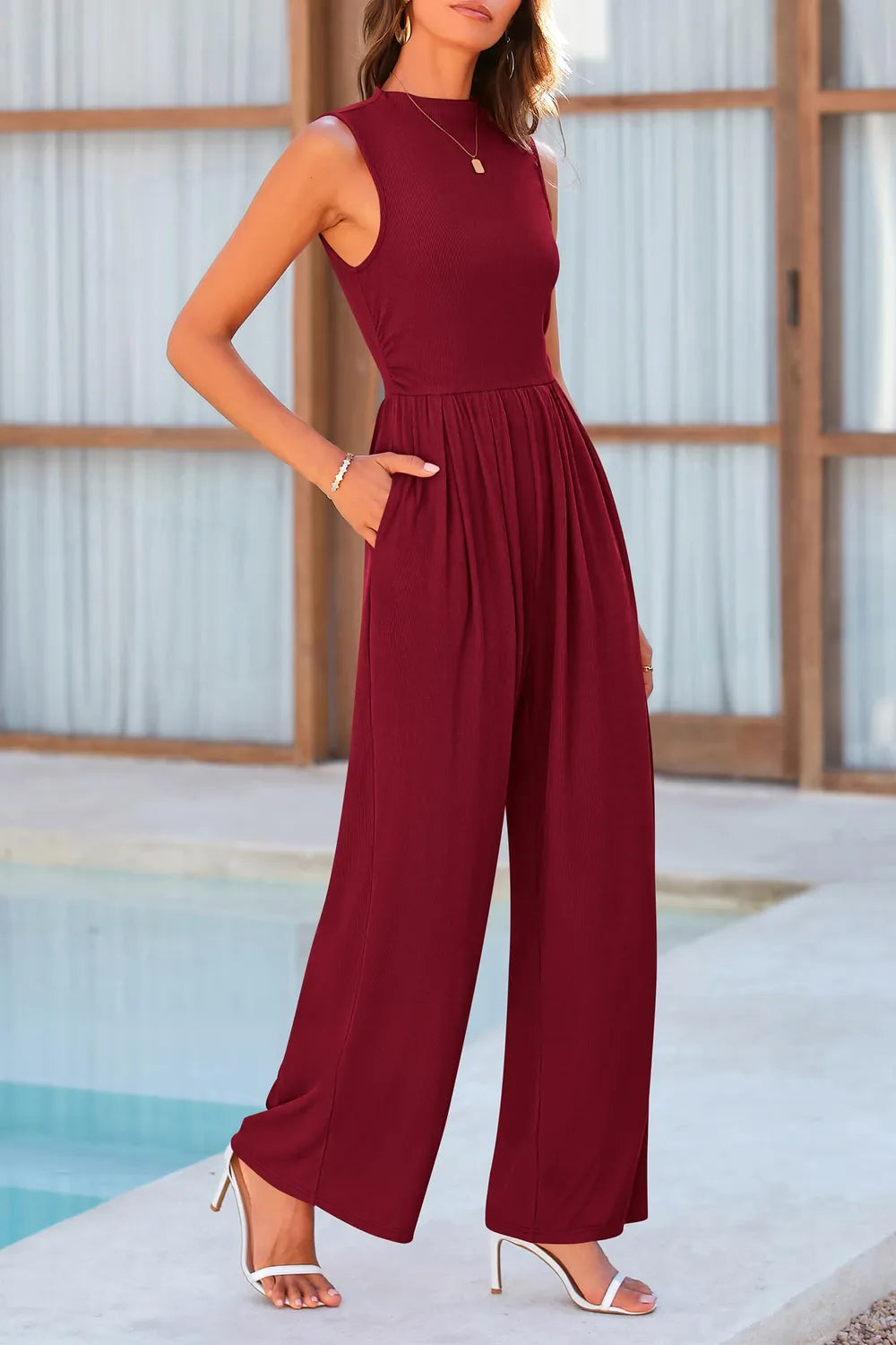 Mock Neck Sleeveless Wide Leg Jumpsuit New Era Fashion LLc