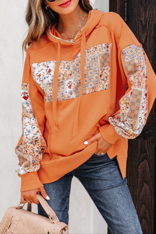 Floral Patchwork Drawstring Hoodie Shop Style & More | Fresh Looks, Everyday Deals & Free Shipping