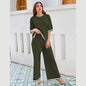 New Knitting Suit Sweater Suit Short Sleeve Pullover Wide Leg Pants Grayceful LLC