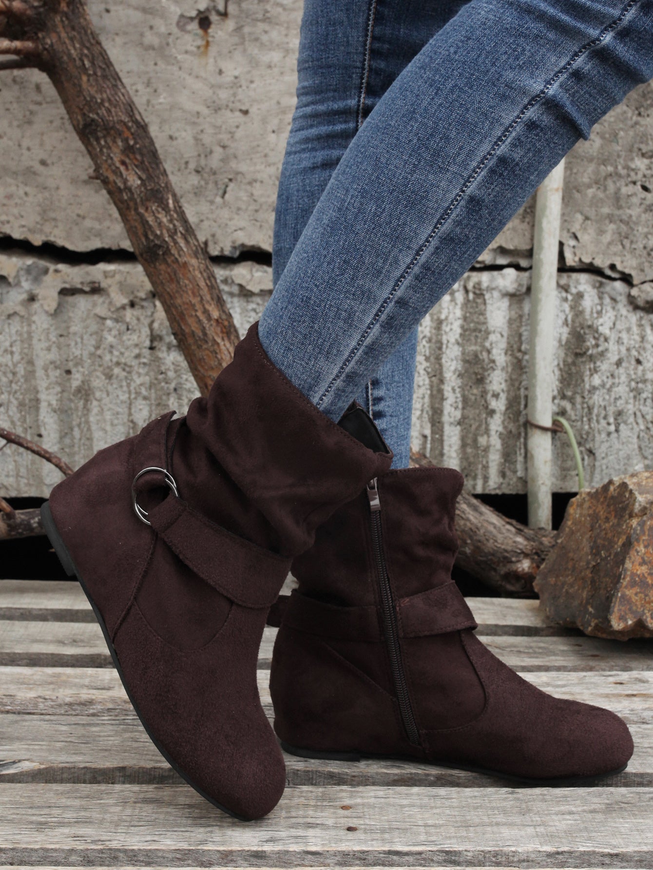 1.18inch Inner Height Increase Women's Short Boots with Flat Sole, Buckle Closure, Comfortable, Warm, and Lightweight, Women Shoes NovaCart