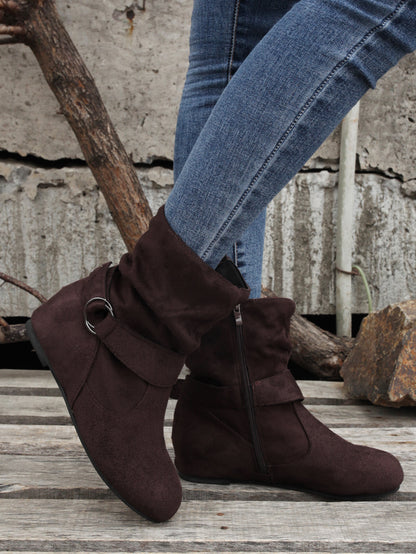 1.18inch Inner Height Increase Women's Short Boots with Flat Sole, Buckle Closure, Comfortable, Warm, and Lightweight, Women Shoes NovaCart