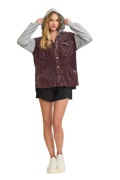 Umgee Contrast Hooded Chenille Jacket West2East Surf