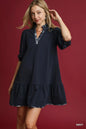 Umgee French Terry Ruffle Hem Dress with Plaid Trim West2East Surf
