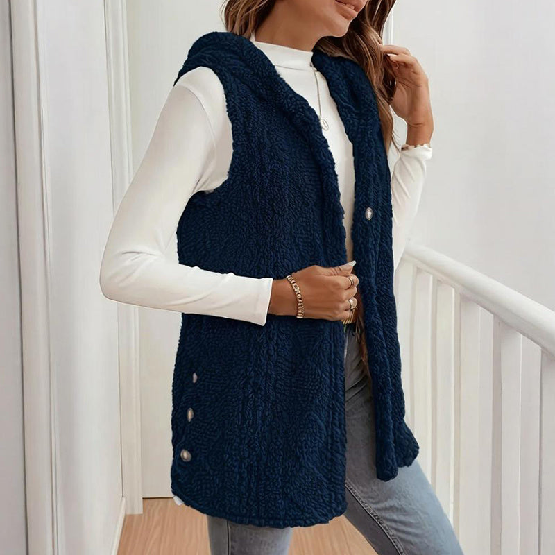 Women's Textured Sleeveless Hooded Vest FitiqueFit
