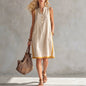 Women's Sleeveless V-Neck Button-Front Pocketed A-Line Midi Dress FitiqueFit