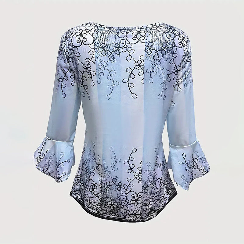 Women’s V-Neck 3/4 Sleeve Button-Front Tunic Blouse FitiqueFit