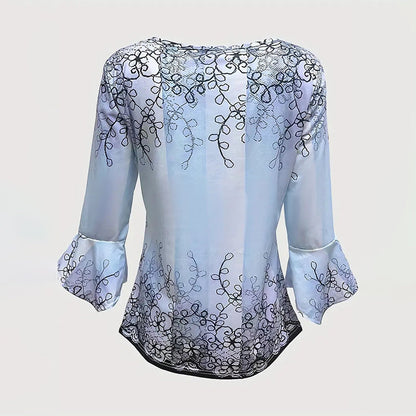 Women’s V-Neck 3/4 Sleeve Button-Front Tunic Blouse FitiqueFit