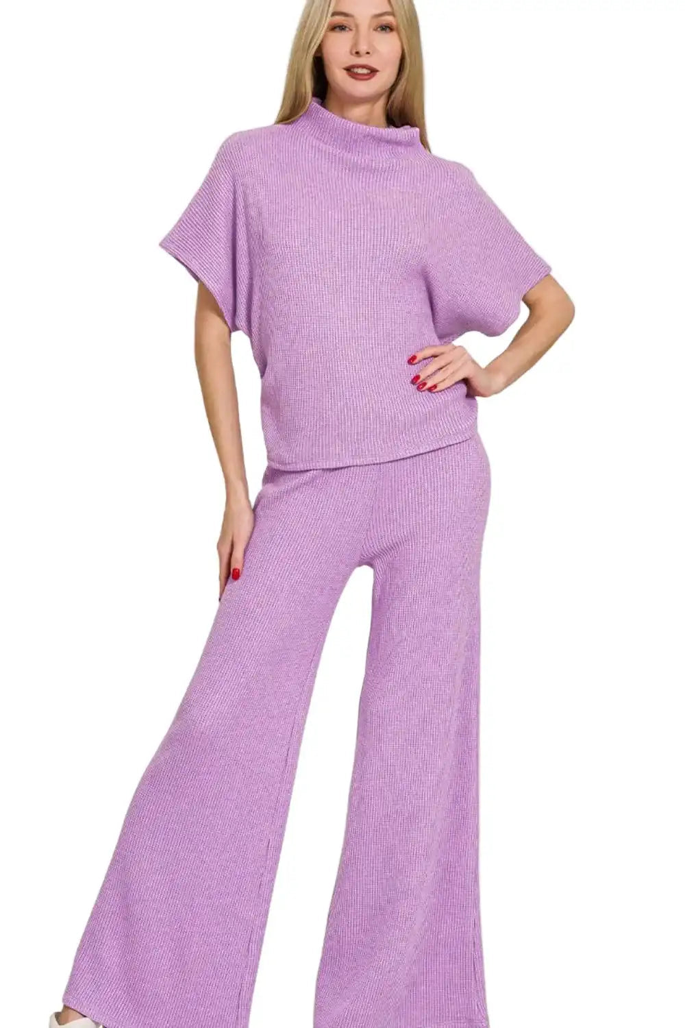 Zenana Sweater Mock Neck Top & Long Pants Set West2East Surf