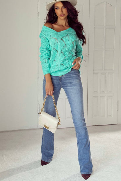 Hollow-Out Knit V-Neck Drop Shoulder Sweater Shop Style & More | Fresh Looks, Everyday Deals & Free Shipping