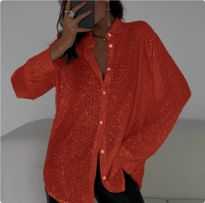 Sequin Lapel Long Sleeve Shirt See size chart under “more details” The Fashion Celestial