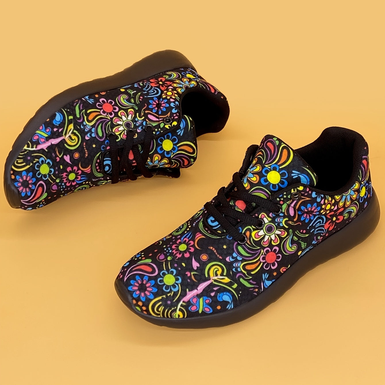 Women's Mexican Flower Pattern Lightweight Sneakers - Lace-Up Running Shoes, Casual & Stylish - Breathable Fabric & Rubber Sole - For Women - Suitable for Everyday Wear, Running & Casual Outings - Perfect Gift for Fashionable NovaCart
