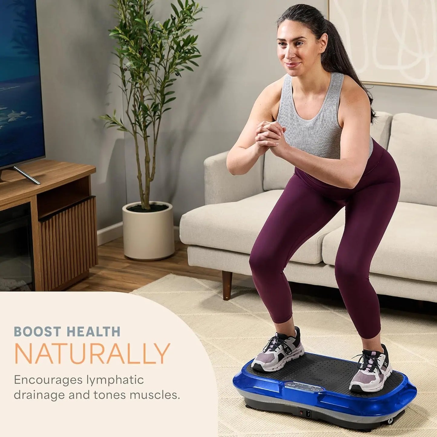 Waver Vibration Plate Exercise Machine for Lymphatic Drainage, Muscle Activation, Full-Body Workout Vibrating Platform with Loop Bands, Fitness Equipment for Strength Toning & Fat Loss