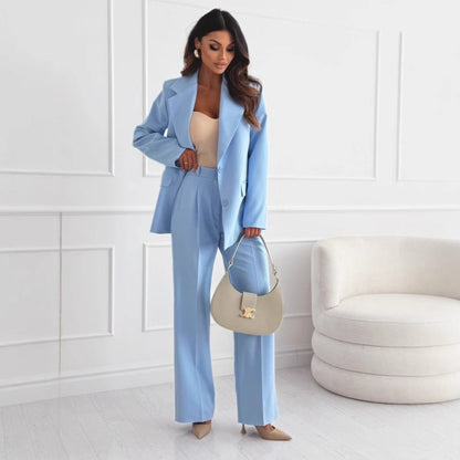 Women's Professional Blazer & Trousers Suit Set – Long Sleeve, Full Length FitiqueFit