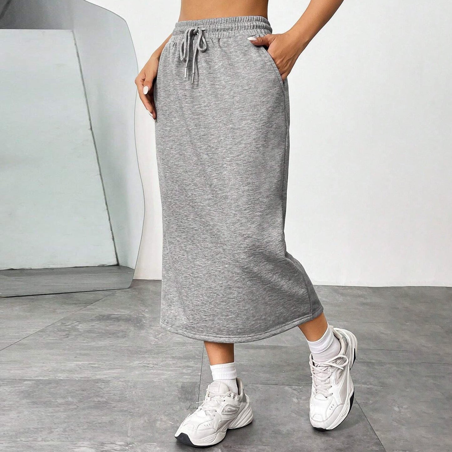 Sports Leisure Commute Loose Elastic Waist Solid Skirt Grayceful LLC