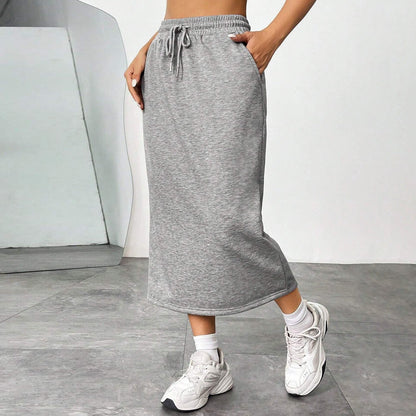 Sports Leisure Commute Loose Elastic Waist Solid Skirt Grayceful LLC