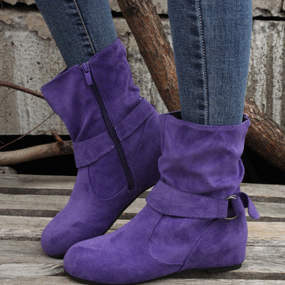1.18inch Inner Height Increase Women's Short Boots with Flat Sole, Buckle Closure, Comfortable, Warm, and Lightweight, Women Shoes NovaCart