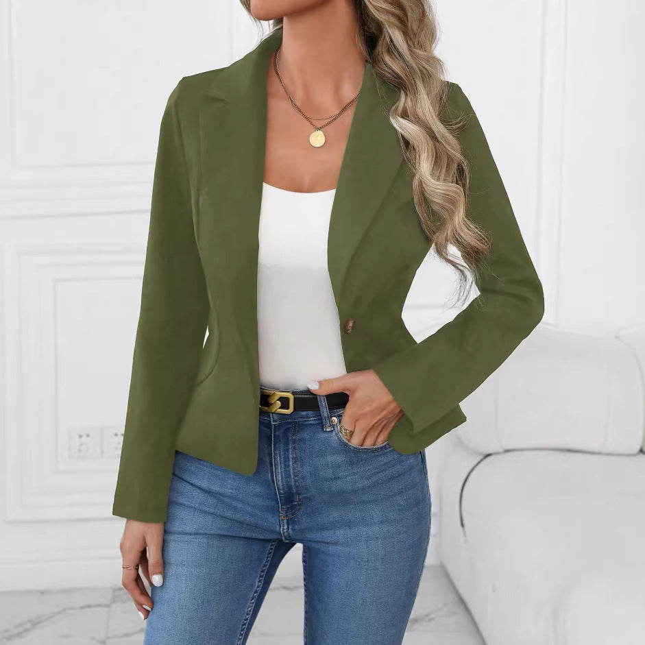 Women's Slim Fit Solid Color Blazer – French Style Long Sleeve Jacket FitiqueFit
