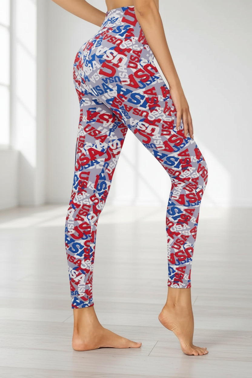 Cropped High-Rise Print Leggings – USA Flag Print Patriotic Workout Pants - 19 Styles FitiqueFit