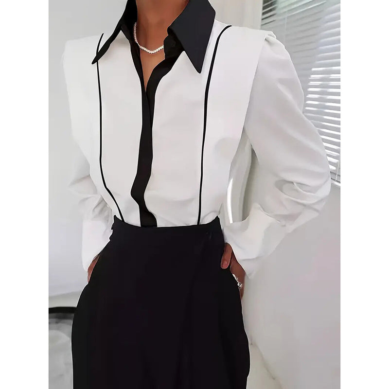 Women’s Black White Colorblock Shirt FitiqueFit