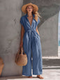 Retro Resort V-Neck Jumpsuit – Drop Shoulder, Loose Fit FitiqueFit