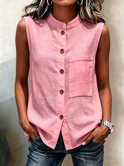Women's Sleeveless Crop Top with Buttoned Pockets – Solid Color FitiqueFit