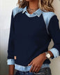 Denim Collar Patchwork Pullover Knitwear Top – Women’s Street Style FitiqueFit