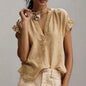 V-Neck Petal Sleeve Cotton-Linen Solid Top – 4 Colors, S–2XL FitiqueFit