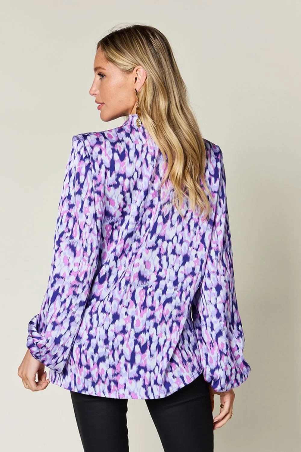 Double Take Full Size Printed Ruffle Trim Balloon Sleeve Shirt New Era Fashion LLc