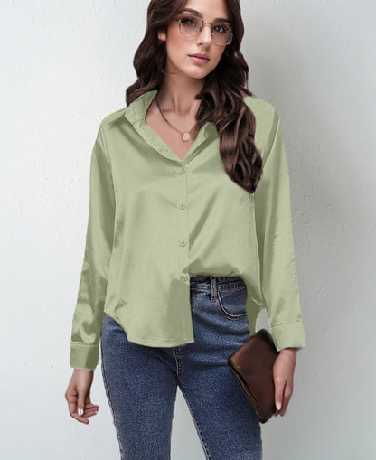 Women’s Satin Lapel Button-Down Blouse FitiqueFit