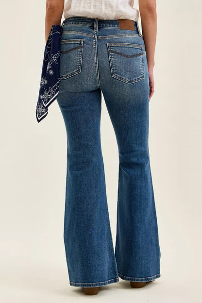 Judy Blue Mid Rise Jaqueline Flare with Triple Needle Back Pkts and Bandana Loop New Era Fashion LLc