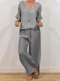 Women’s Multi Color Two Piece Set V Neck Top & Pants FitiqueFit