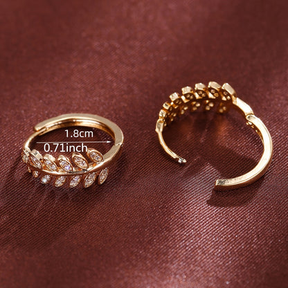 [1Pair Leaf Earrings] Zirconia Inlaid Leaf-Shaped Hoop Huggie Earrings for Women 1Pair Holiday Jewelry NovaCart