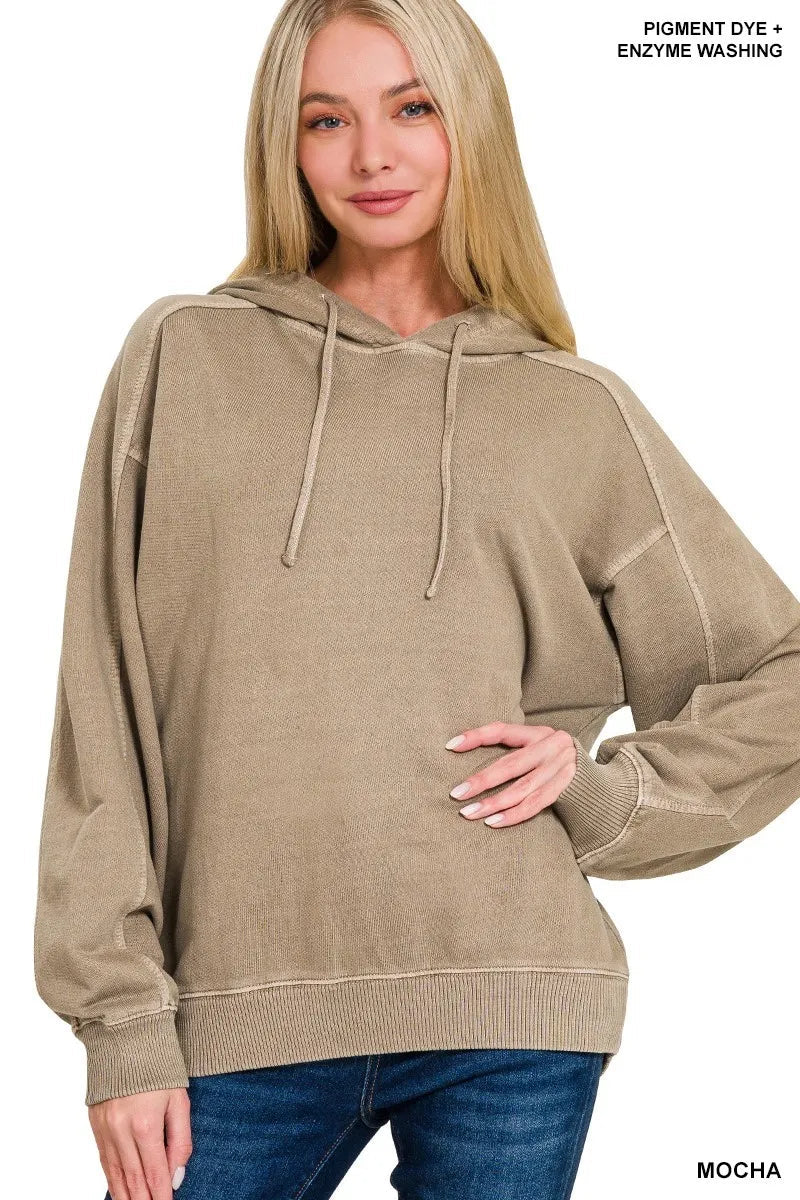 Zenana French Terry Pigment Dye & Enzyme Washing Hoodie West2East Surf