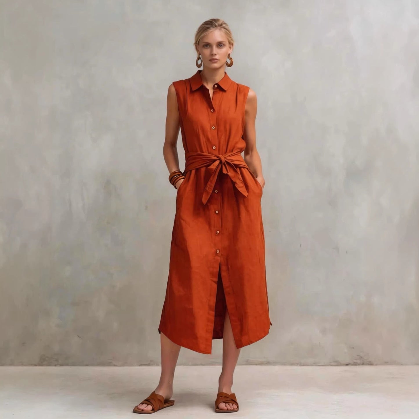 Women's Cotton-Linen Bag-Style Sleeveless Dress – Straight Cut FitiqueFit