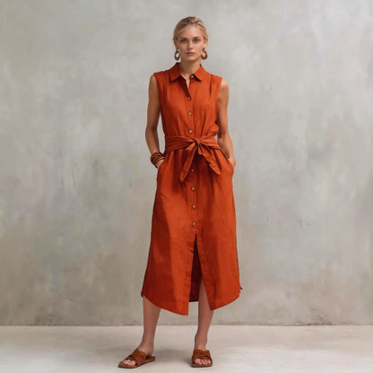 Women's Cotton-Linen Bag-Style Sleeveless Dress – Straight Cut FitiqueFit