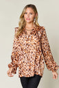 Double Take Full Size Printed Ruffle Trim Balloon Sleeve Shirt New Era Fashion LLc