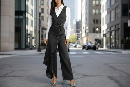 Women’s Western-Style V-Neck Asymmetrical Denim Jumpsuit FitiqueFit
