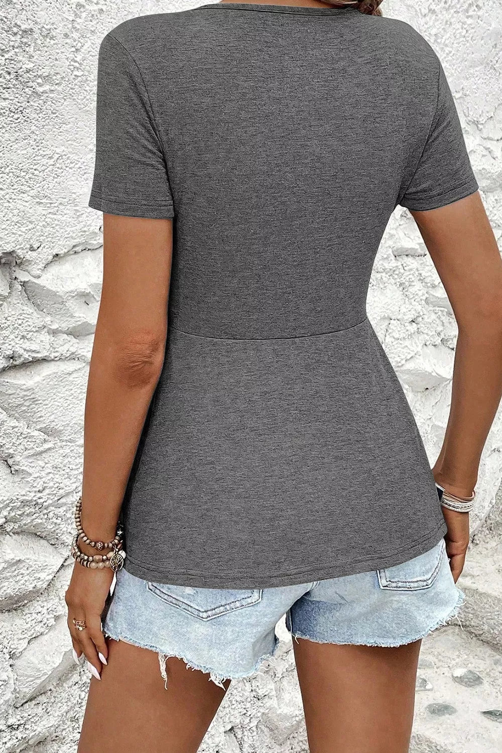 Twist Front V-Neck Short Sleeve Casual Blouse New Era Fashion LLc