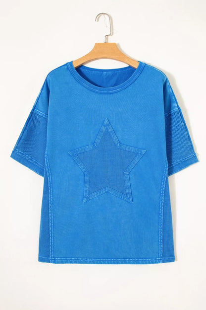 Mineral Wash Star Mesh Patchwork Oversize Tee New Era Fashion LLc