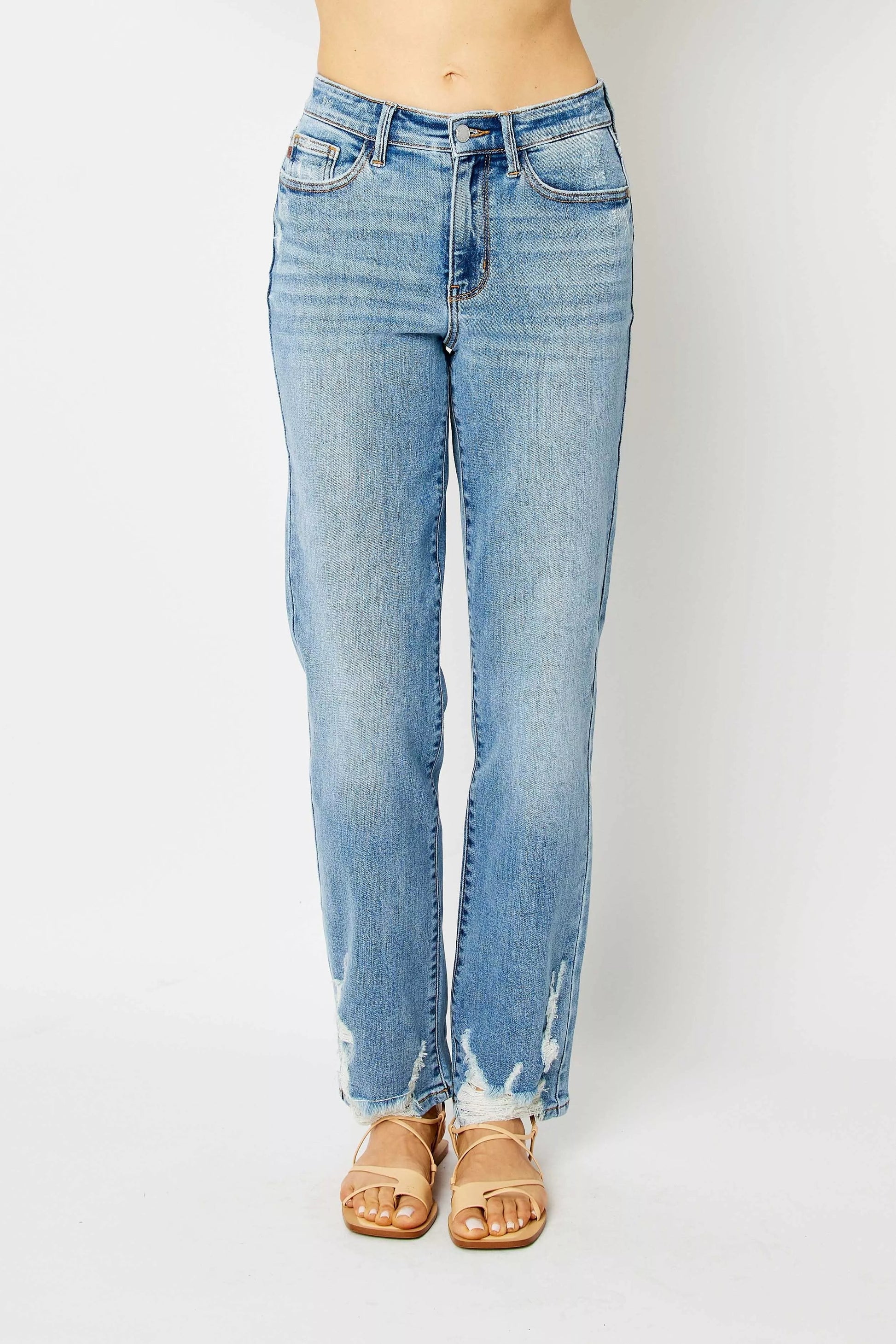 Judy Blue Full Size High Waist Straight Jeans with Heavy Destroy Plus Size Garden Naked Curves