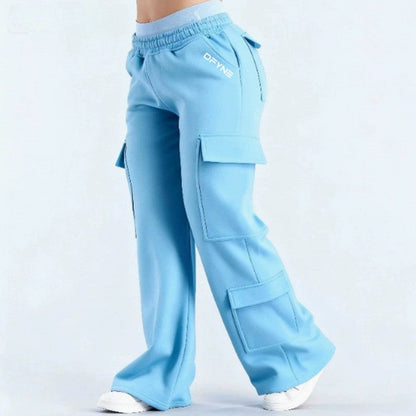 Women's Loose-Fit Casual Pants with Pockets – Solid Color Two-Tone Label FitiqueFit