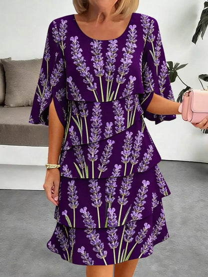 Full Size Floral Print Ruffle Hem Dress Plus Size New Era Fashion LLc